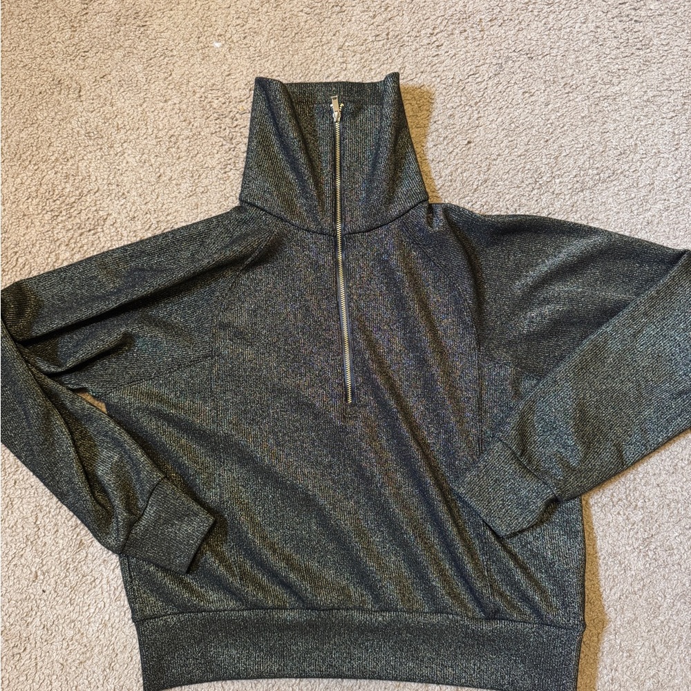 SPANX Metallic Black & Gold Half-Zip Pullover